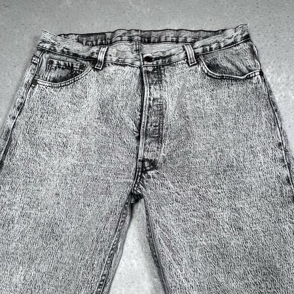 Vintage LEVI'S 501 Jeans Men’s 38x34 Straight Leg Black Acid Wash Denim MADE USA - Picture 2 of 16